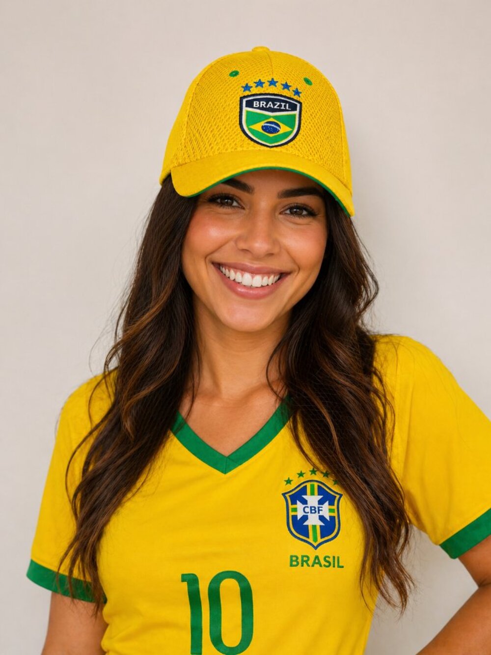 Brazil Soccer Hat 🇧🇷 Yellow Mesh Cap – Embroidered Crest